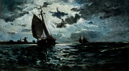 Vitorlás hajó a holdfényben.
