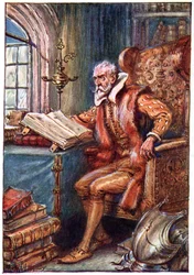 Az 1911-ben G. Bell und Sons, Ltd. kiadásában kiadott „Don Quijote kalandjai” című könyv illusztrációinak olvasásával töltötte az idejét.