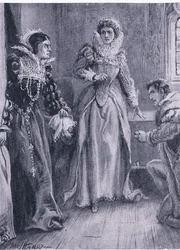 Mary Erzsébet királynő és Courtenay Válaszolok erre a kérdésre, kiáltott fel Mary, és félredobta az Arras-t, illusztráció a világ legjobb könyveinek könyvtárából, 1940 körül.