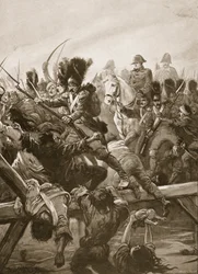 Amikor a gárda maradványait látták, amint utat nyitottak a császár előtt, rohanás támadt, illusztrációja Archibald Forbes, G.A. „A tizenkilencedik század csatái” című művéből. Henty és Arthur Griffith őrnagy