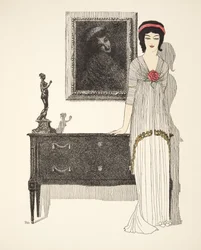 Estélyi ruha, a Les Robes de Paul Poiret pubból. 1908 (sablonnyomat)