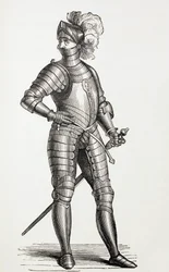 Egy lovag teljes páncélban a 15. században.