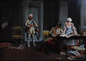 Le Billet de Logement. Olaj, tábla, szignálva és dátumozva P Jazet 1879