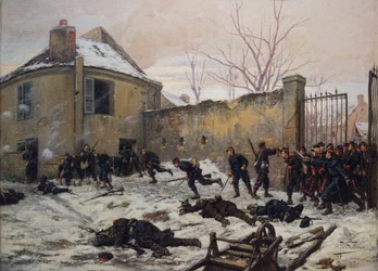 Mozgó őrök egy vár megtámadása 1870-ben, 19. század végén (olaj, vászon)
