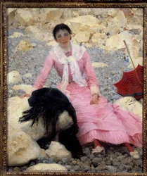 Fernande Mathey (1857-1941) portréja a tengerparton Paul Mathey (1844-1929) festménye 19. század V. 0,55x0,46 m Párizs, Muse d