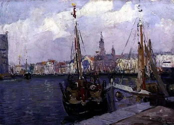 Ostende kikötője (olaj, tábla)