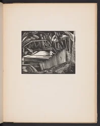 Dark Lake, illusztráció a "Places. Paul Nash által tervezett és metszett fametszetekről reprodukált 7 grafika, prózai illusztrációkkal". London, William Heinemann, előzéklap