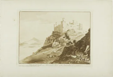 Harlech kastély Merioneth Shire-ben Snowdonnal a távolban