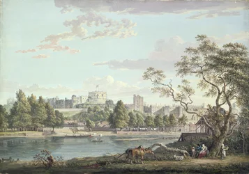 Windsor Castle, from across the Thames (bodycolour over pencil on paper)