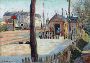 Vasúti kereszteződés Bois Colombes közelében (Franciaország) - Paul Signac (1863-1935) festménye, olaj, vászon (46,4x65 cm)