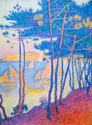 Vitorlás hajók és fenyőfák, c. 1896 (olaj, vászon)