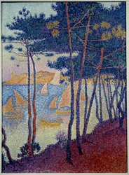 Paul Signac (1863-1935) vitorlák és fenyők festménye 1896 Magángyűjtemény