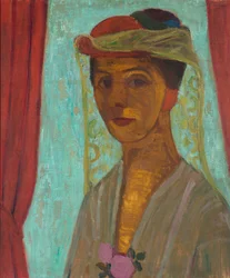 "Önarckép kalappal és fátyollal" (Önarckép kalappal és fátyollal) Paula Modersohn-Becker (1876-1907) festménye - 1906-1907 - Olaj, karton Mérete 89,6x79,8 cm Gemeentemuseum Den Haag (Hága) Hollandia