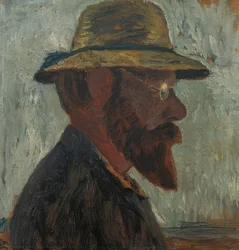 Otto Modersohn profilban jobbra szalmakalappal. 1905 körül
