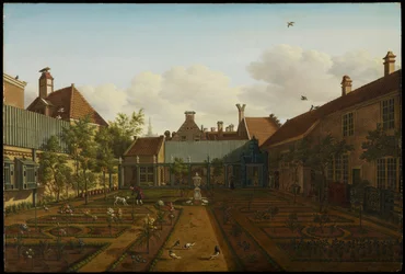 Egy városi ház kertjének látképe Hágában, 1775