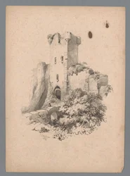 Kilátás egy romos toronyra kapuval Paulus Lauters tájtanulmányai (sorozat címe) Nouvelle suite de 40 etudes de paysages P. Lauters (sorozat címe)