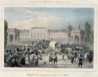 Porte de Louvain, Brüsszel: A holland csapatok visszavonulása, 1830. szeptember 27., vésette Dewasme-Pletinckx