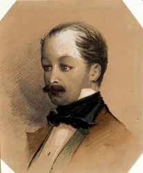 Pavel Andrejevics Fedotov (1815-1852) portréja, peintre russe - Alekszandr Jegorovics Baideman (1826-1869) életműve, 1852. vers - Pavel Andrejevics Fedotov (1815-1852) festő portréja, Alexander Yegorovich akvarell és fehér szín papíron