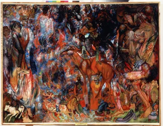 "Composition au cavalier" (Kompozíció lovassal) Peinture de Pavel Nikolayevich Filonov (1883-1941) sd. Állami Orosz Múzeum, Szentpétervár