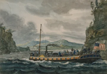 Utazás gőzhajóval a Hudson folyón, 1811-1813 körül.