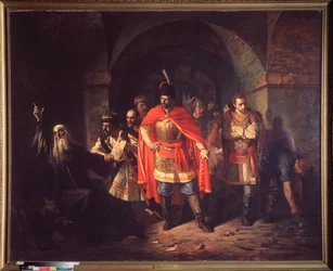 Hermogene moszkvai pátriárka (1530-1612 előtt), aki megtagadja a lengyelek megáldását (Hermogenes (Germogen) pátriárka, aki megtagadja a lengyelek megáldását) - Pavel Petrovics Chistyakov (Csisztiakov) festménye (1832-1919), olaj, vászon