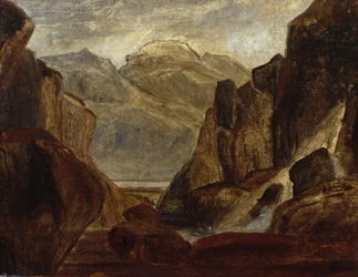 Fjord táj vízeséssel (olaj, vászon)