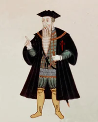 Alphonse (Alfonso vagy Afonso) albuquerque-i (1453-1515), angol navigátor és hódító, néha „portugál Mars” beceneve, lábbeli portréja. A „Kelet-India Állami Könyvében”, Pedro Barretto de Resende, Portugália