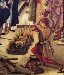 Eretnekkönyvek elégetése, San Domenico és Albigenses részlete, Pedro Berruguete (1450 körül - 1504 körül)