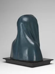 Szomorú Szűz Mater Dolorosa (polikróm fa, üveg és állatszőr)