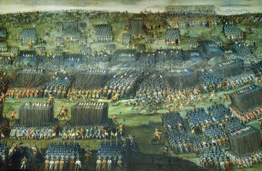 A fehérhegyi csata Prága közelében, 1620. november 7-8., a római Santa Maria della Vittoriában őrzik. Részlet. Harmincéves háború, Cseh Köztársaság
