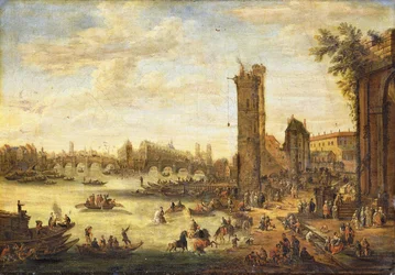 Párizs kilátása az Ile de la Cite és a Pont Neuf felé, 1671-77