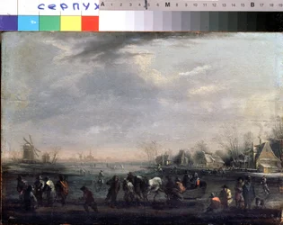 "Téli táj korcsolyázókkal" Peeter Bout (1658-1719) Serpoukhov festménye, Állami Történeti és Művészeti Múzeum