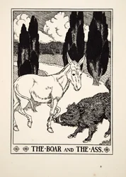 A vadkan és a szamár, A Hundred Fables of Aesopus, pub.1903