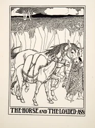 The Horse and the Loaded Ass, A Hundred Fables of Aesopus, Pub.1903 (metszet)