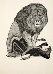 Az oroszlán és őrzője, az Állatok száz anekdotájából, pub. 1924