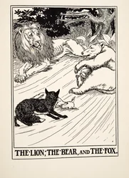 Az oroszlán, a medve és a róka, A Hundred Fables of Aesopus, pub.1903
