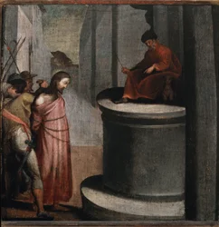 Krisztus szenvedése: Jézus és Poncius Pilátus (olaj, fa