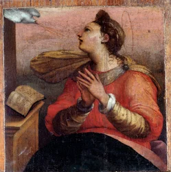 Angyali üdvözlet Szűza, részlet (olaj, tábla, 1535 körül)