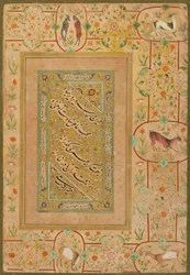 Kalligráfia a késői Shahjahan albumból, Irán, 1640-50 körül (átlátszatlan akvarell és arany papíron)