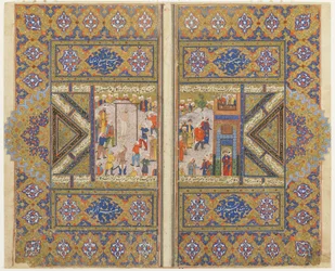 Az izraelita Barsisa kivégzése egy Bustanból (gyümölcsöskert), 1580 körül (tinta, fedő akvarell és arany, papír)