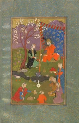 Fólió egy Jamshid u Khurshidból, Irán, Szafavida időszak, 1600 körül (átlátszatlan akvarell, tinta és arany papíron)