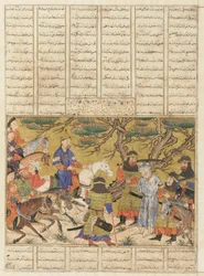 Fólió egy Shahnamából (Királyok könyve) Firdawsitól (megh. 1020); verso: Ardashir elfoglalja Ardavant, Tabrizt, Iránt, Il-Khanid időszakot, 1330-40 körül (átlátszatlan akvarell, tinta és arany papíron)