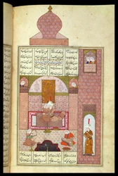 Ms D-212 fol.221b Bahram (420-28) meglátogatja Rum hercegnőjét, illusztráció a "Hét hercegnő" című műhöz, 1199, Elias Nezami (1140-1209), 1550 körül (gouache, papír).