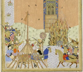 Perzsa 239 fol.223a Részlet: Gang Dizh erődjét aknákkal támadták meg, illusztráció a Shahnama-ból (Királyok könyvéből), Abul-Qasim Mansur Firdawsi (kb. 934-kb. 1020), 1444
