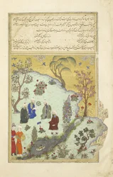 Perzsa 239 fol.7a Firdausi találkozik Ghazni udvari költőivel, illusztrációja a Shahnama (Királyok könyve), szerző: Abul-Qasim Mansur Firdawsi (kb. 934-kb. 1020), 1444