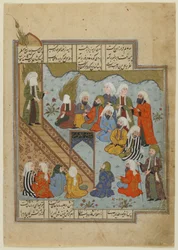 Mohamed próféta prédikál az árokcsata után, 1590 körül