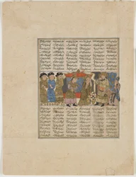 Sudaba vádat emel Siyavush ellen, Firdawsi (megh. 1020) Shahnamából (Királyok könyvéből) (átlátszatlan akvarell, tinta, arany és ezüst papíron)