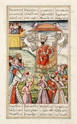 Kai-Kaus király legendája, Abul-Qasim Manur Firdawsi (kb. 934-kb. 1020) Shahnamából (Királyok Könyvéből) 1830 körül