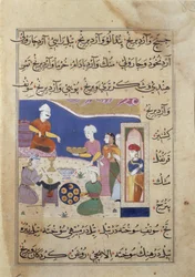 f.83v Édesség készítése Mandu szultánának, az indiai konyhaművészetről szóló kéziratból (vellum)