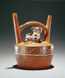 Kerámia kengyeles edény jaguárral, Nazca kultúra (kerámia)